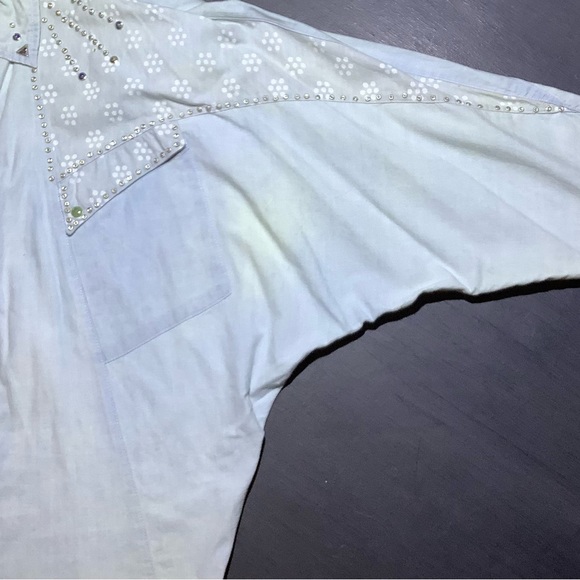 Vintage Freego Women’s Batwing Long Sleeve Western Shirt | P/S | Light Blue - Picture 6 of 8